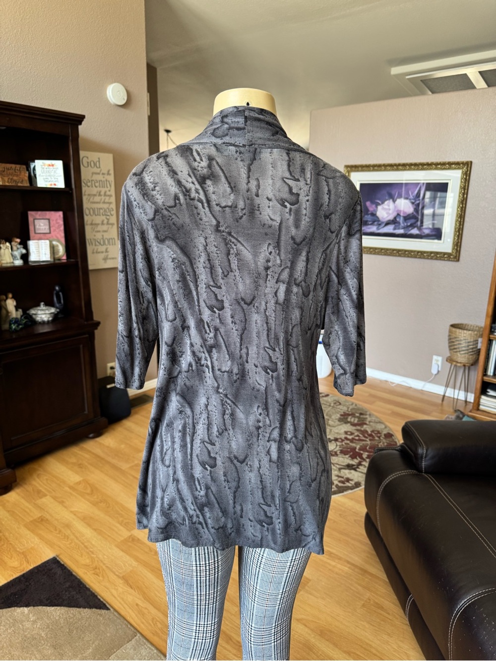 Unity World Wear Gray Marble-Effect Open Cardigan-size L - Picture 2 of 10